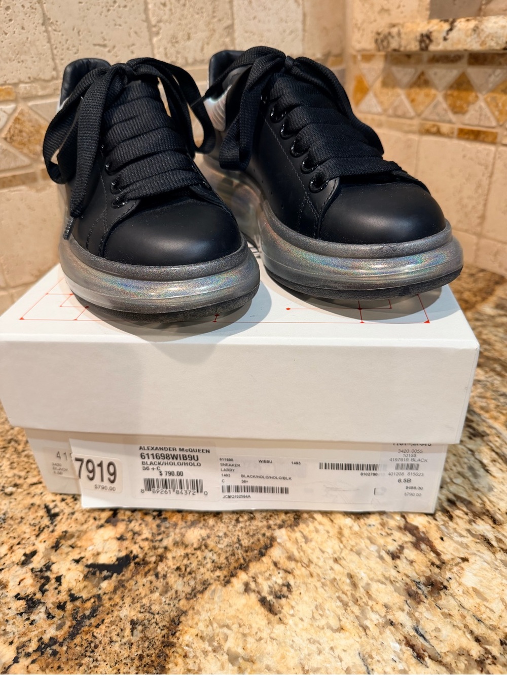 Alexander McQueen Black Lace-Up Platform Sneakers with Iridescent SoleAuthentic
